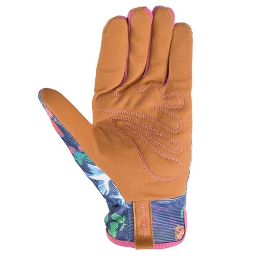 Wells Lamont Women's Garden Print Slip-on High Dexterity Work and Gardening Gloves, Navy, Small (7753S-990)