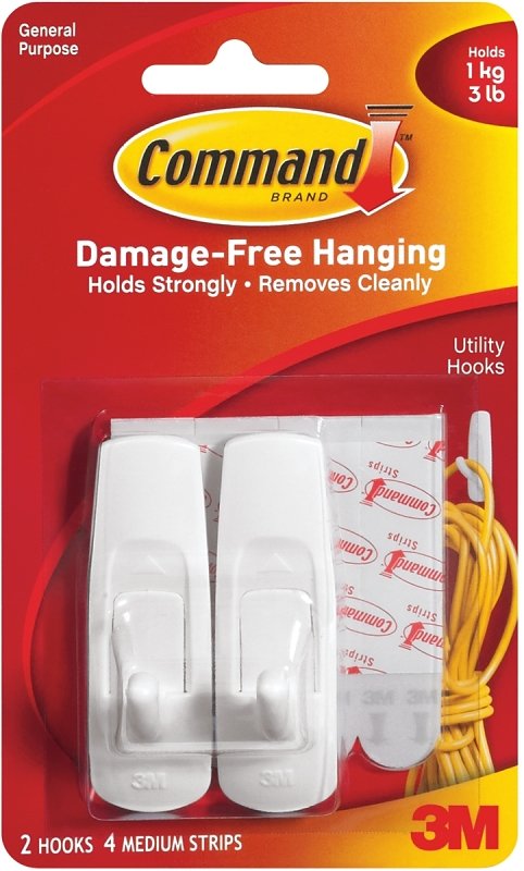 HOOK UTILITY MED W/STRIP WHT  