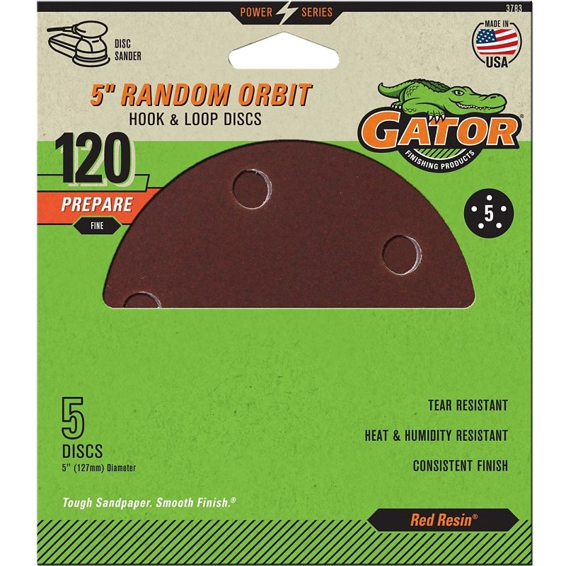 5" 5HOLE HOOK/LOOP 120GRIT 5PK