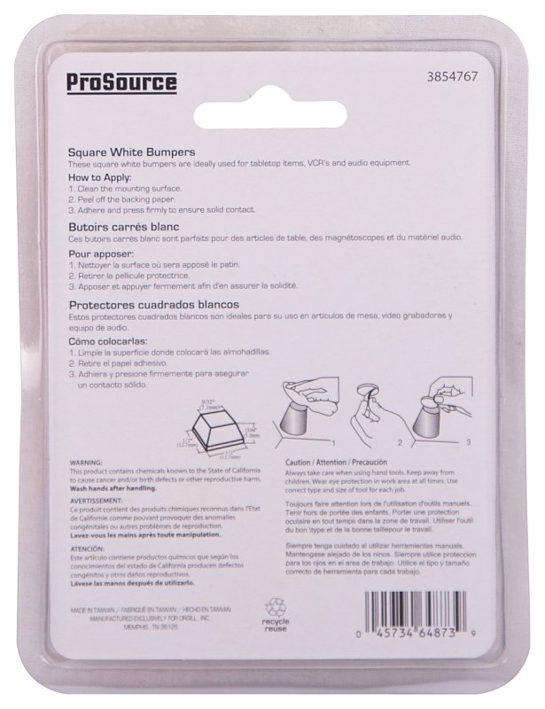 BUMPER SQUARE WHT SELFSTK1/2IN