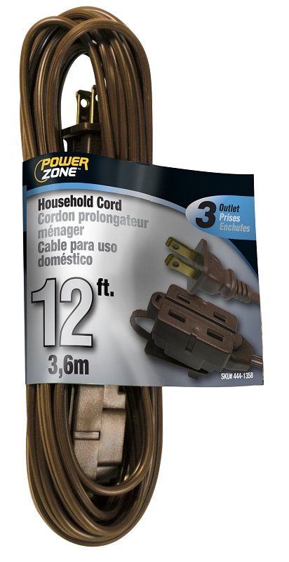 CORD EXT INDR 16/2SPTX12FT BRN