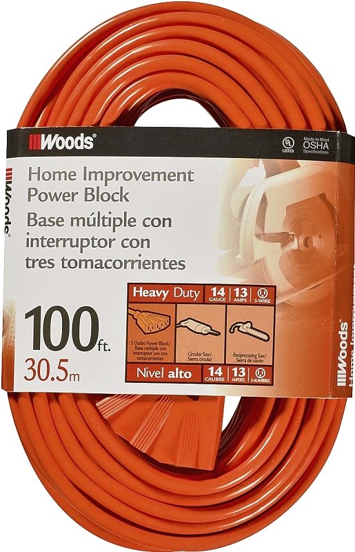 CORD EXT OUT14/3X100FT 3OT ORG