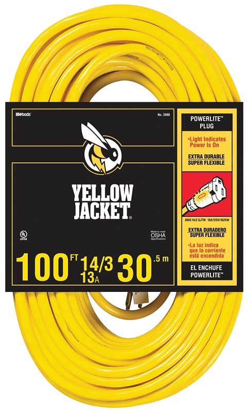 CORD EXT WITH/LT14/3X100FT YEL