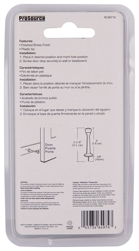 DOOR STOP RIGID 3IN POL BRS   