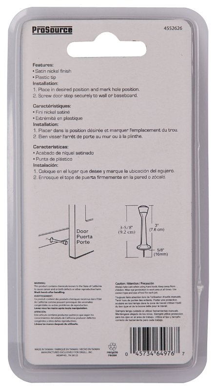DOOR STOP RIGID 3IN SAT NIC   