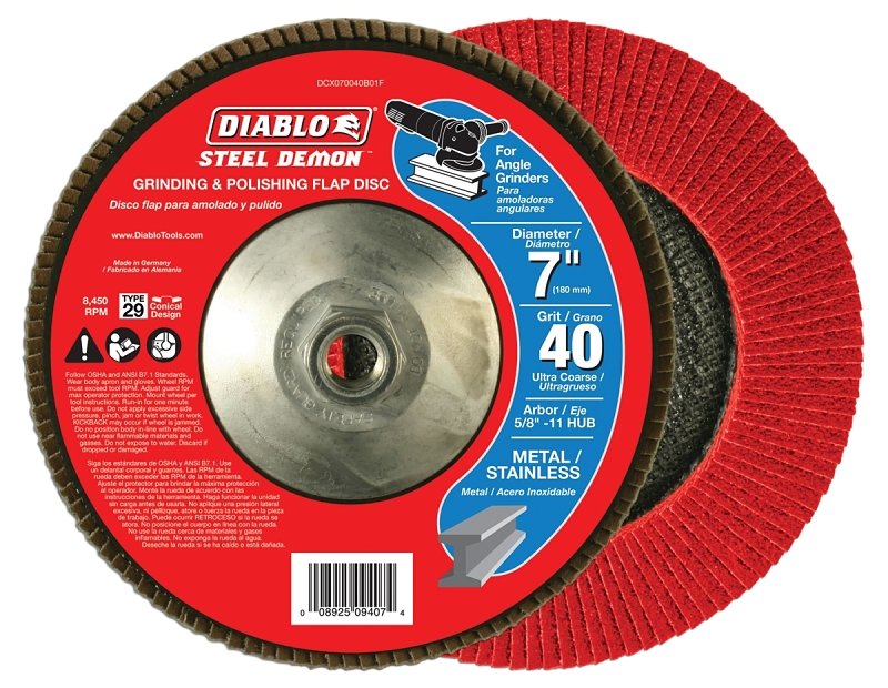 FLAP DISC 7IN STEEL 40G W/HUB 