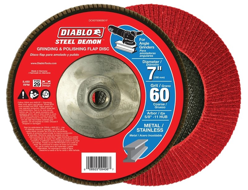 FLAP DISC 7IN STEEL 60G W/HUB 