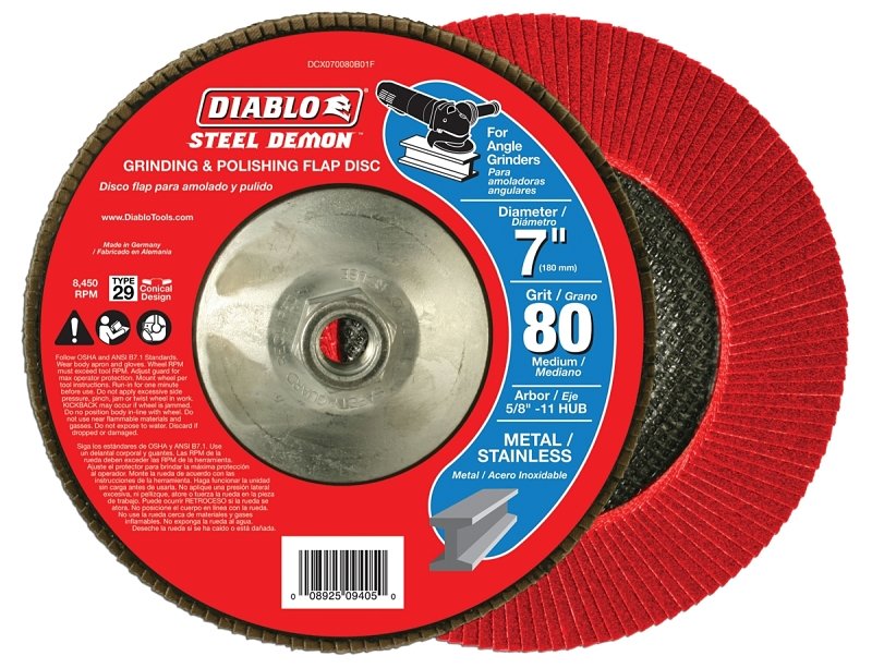 FLAP DISC 7IN STEEL 80G W/HUB 