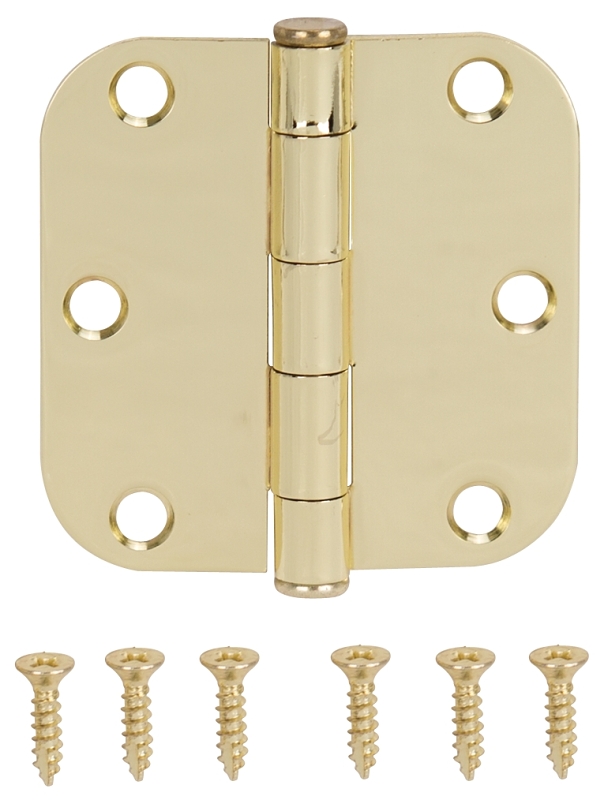 HINGE DOOR 5/8 RND CNR POL BRS