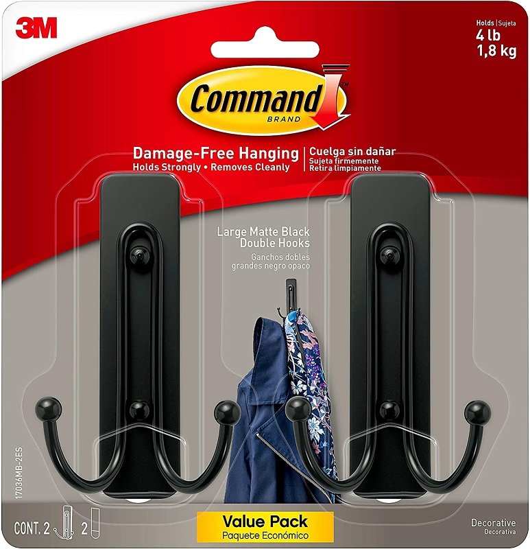 HOOK METAL DBL MATTE BLK L 4LB
