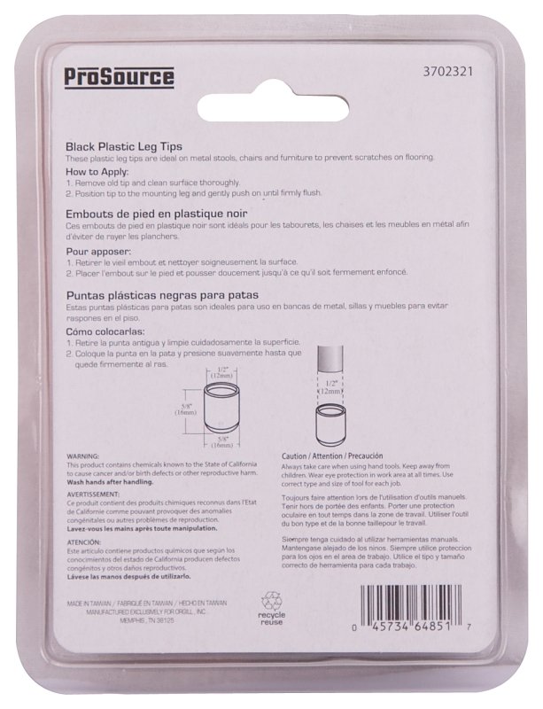 LEG TIP PLASTIC 1/2 INCH BLACK
