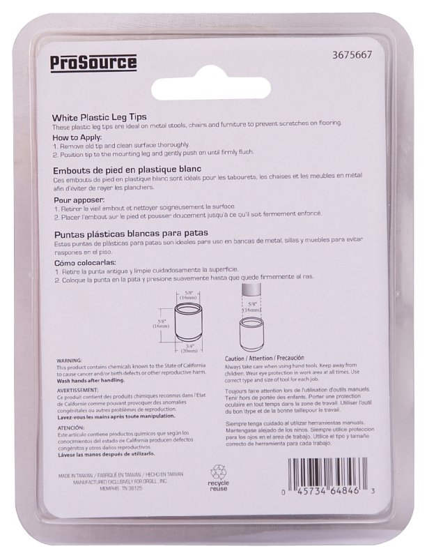 LEG TIP PLASTIC 5/8 INCH WHITE