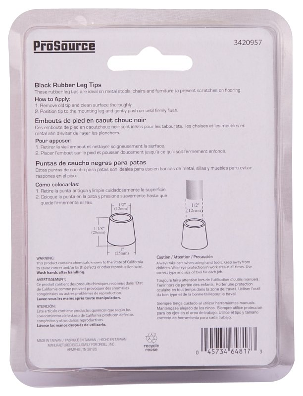 LEG TIP RUBBER 1/2 INCH BLACK 