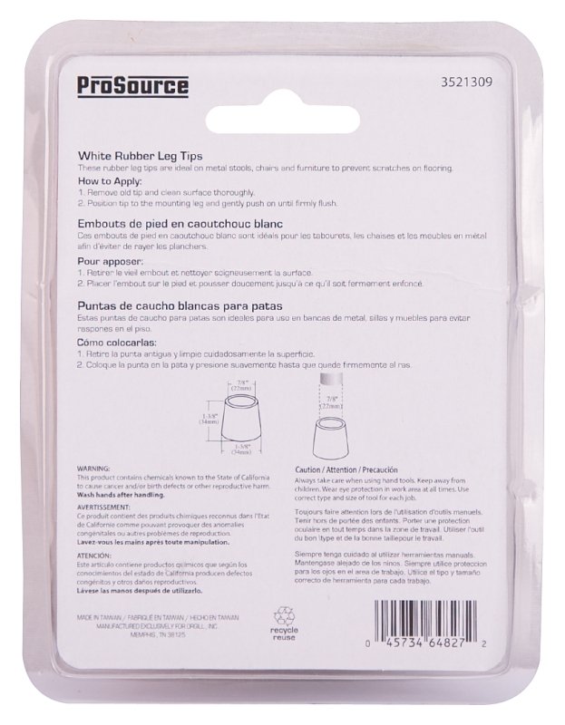 LEG TIP RUBBER 7/8 INCH WHITE 