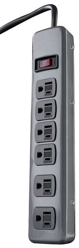 PWRSTRP GRY LIT SWTCH 6OUT 5FT