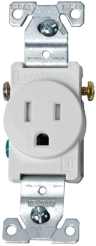 RECPT SNGLE COMM TR 3W 15A WHT