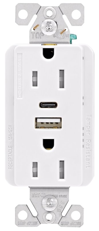 RECPT USB TYP A-C DPLX WHT 15A