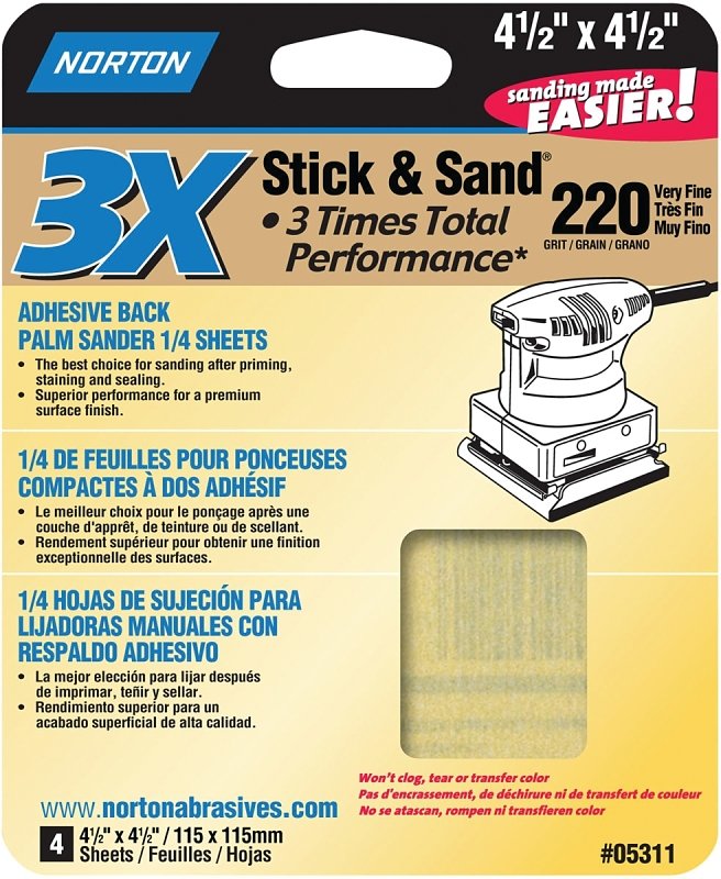 SANDPAPER SHEET 220G 4.5X4.5IN