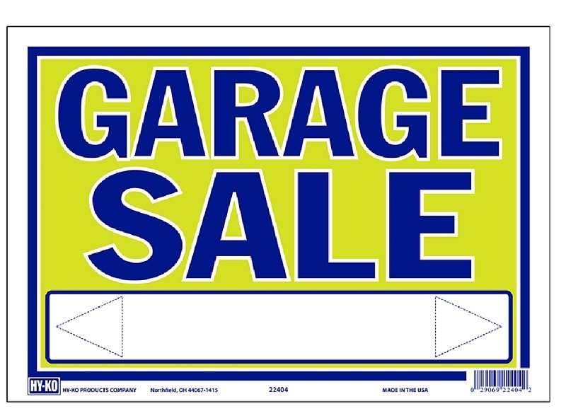 SIGN PLST GARAGE SALE 9INX13IN