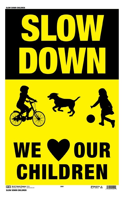 SIGN PLSTC SLOW DOWN Y/B 12X18
