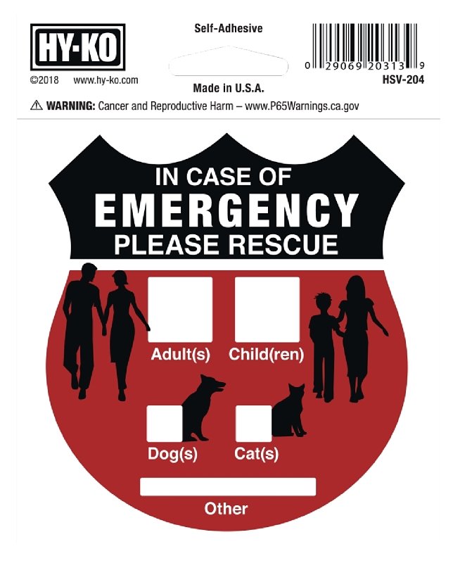 SIGN SLF-ADH EMRGNY RESCUE 4X4
