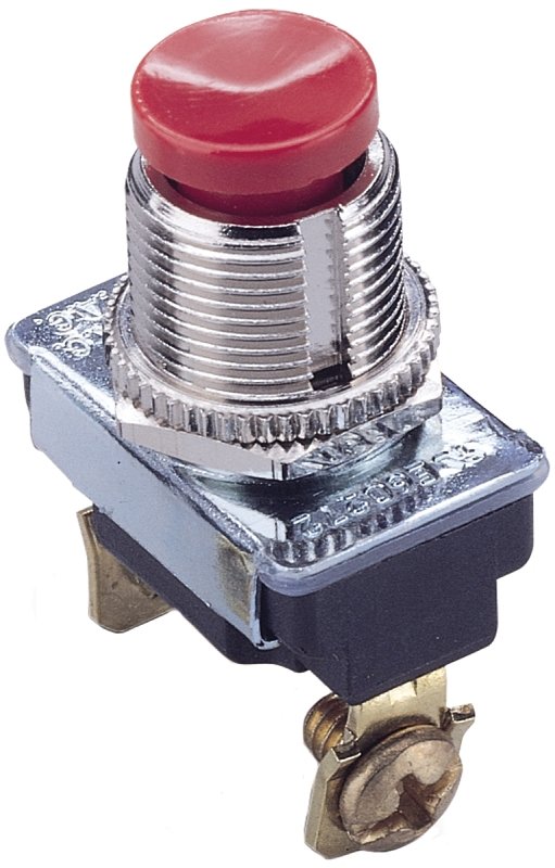 SWITCH PSHBTN SLVR/RED 3A 120V