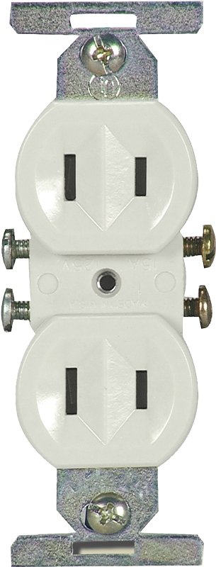 RECPT DUPLEX STD 2WIRE 15A WHT