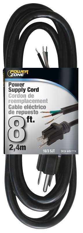 CORD POWER SUPPLY 16/3X8FT BLK