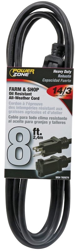 CORD EXTN BLACK 14/3 SJTOW 8FT