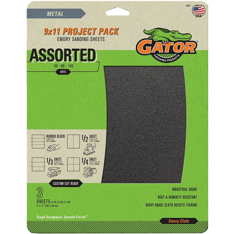 CLTH EMERY 9X11IN 3PK ASSORTED
