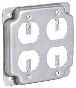 4 in. Steel Metallic, Square Box Cover, 2 Duplex, 1/2 in. Raised (1-Pack)