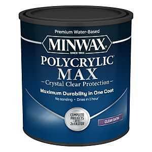 Minwax 1036726 1 Qt. Polyacrylic Max Satin Crystal Clear Water-Based Acrylic Wood Finish Lacquer - Pack of 4