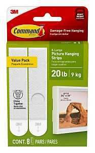 [1632470] Command XL Heavyweight Picture Hangers  Hold 20 Lbs  White  Damage-Free Hanging  8 Adhesive Strips
