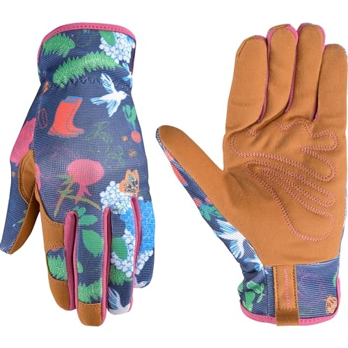 [7555790] Wells Lamont Women's Garden Print Slip-on High Dexterity Work and Gardening Gloves, Navy, Small (7753S-990)